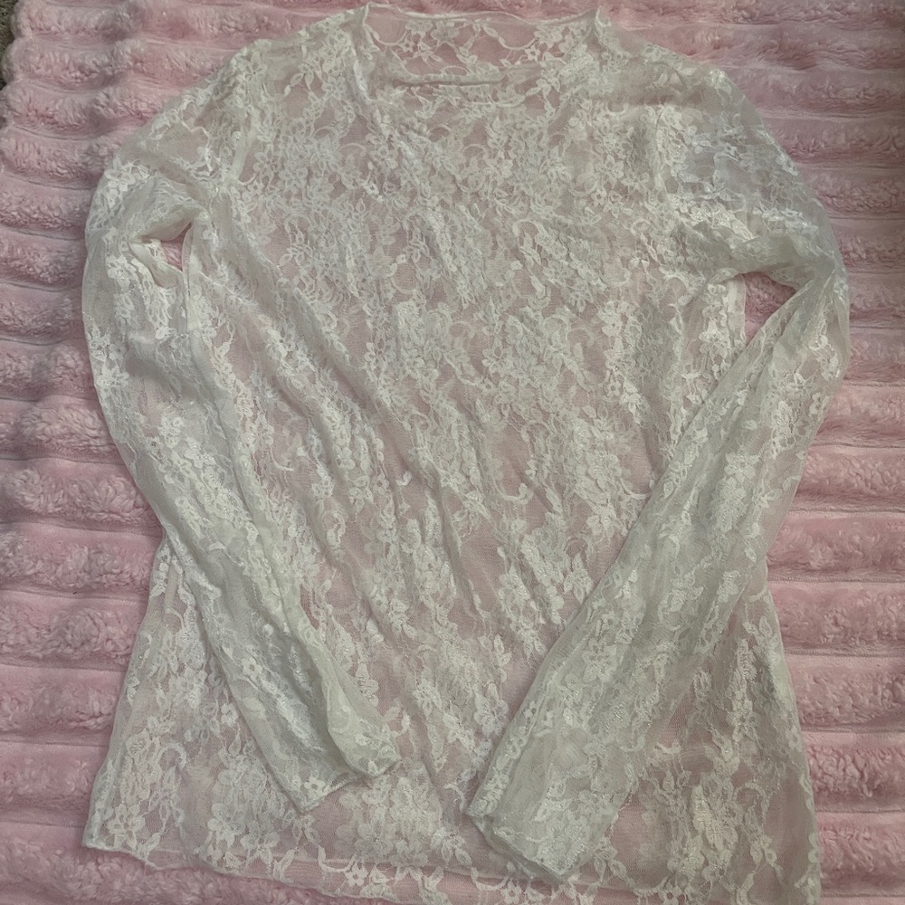 Elegant Lace Long Sleeve Top - White